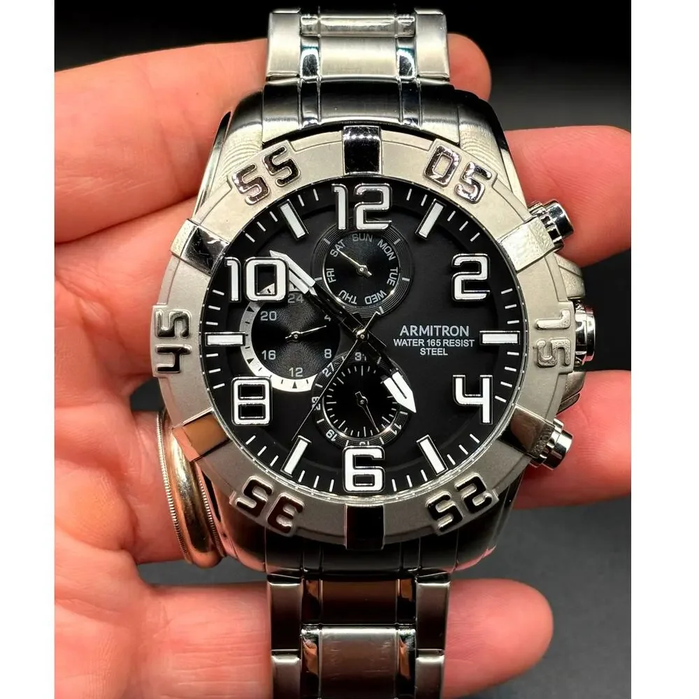 Armitron 20/5168SV Multifunction Black Dial Stainless Steel Men's 51mm Watch